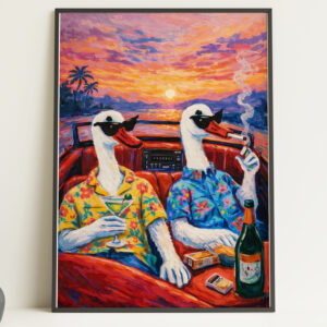Ducks on Holiday Wall Art Print – Funny Tropical Cocktail Poster
