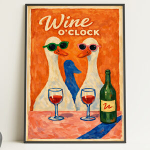 Wine O’Clock Duck Wall Art Print – Funny Kitchen Bar Poster