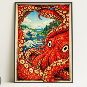 Japanese Octopus Wall Art Print – Coastal Sea Monster Poster