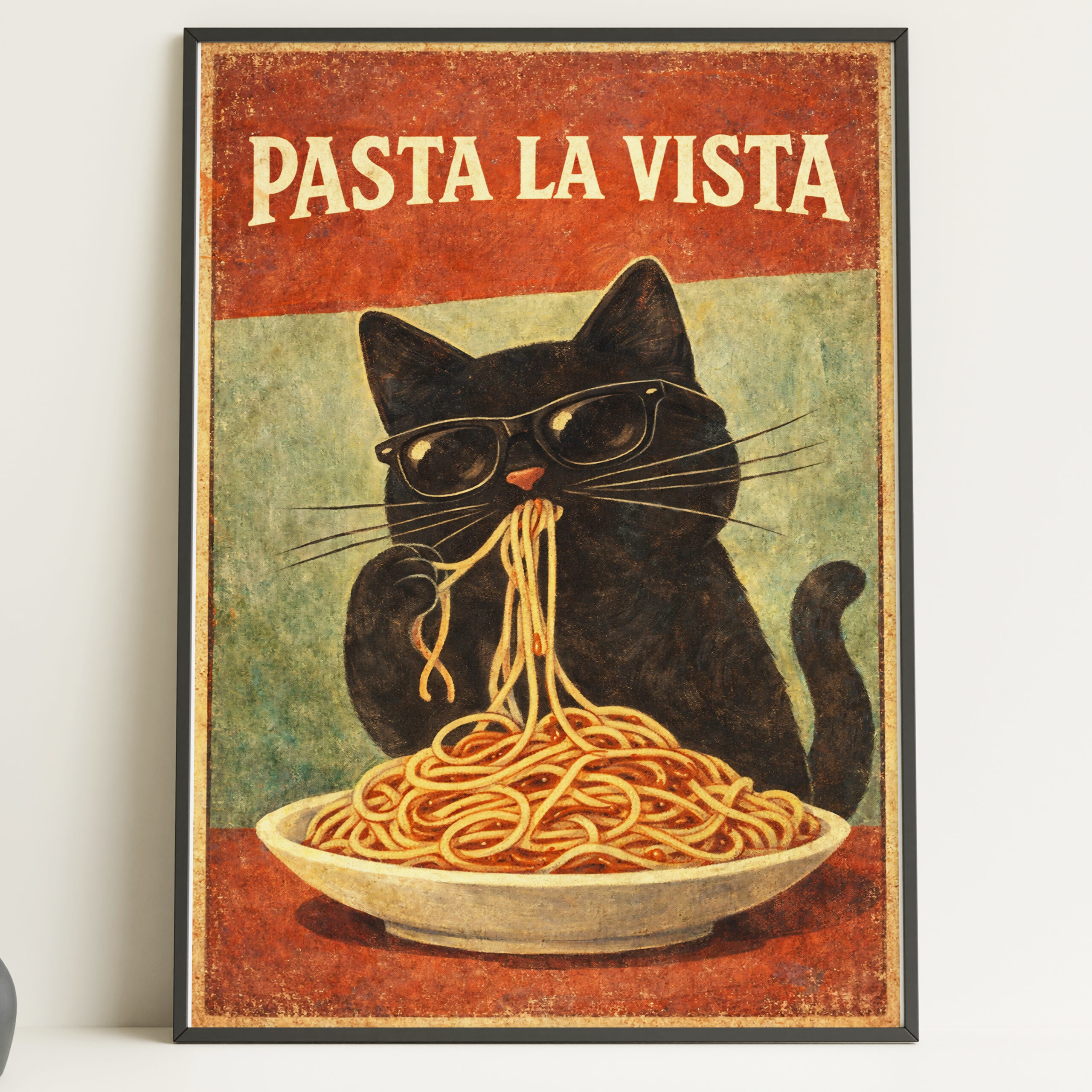 Pasta La Vista Cat Wall Art Print – Funny Kitchen Poster