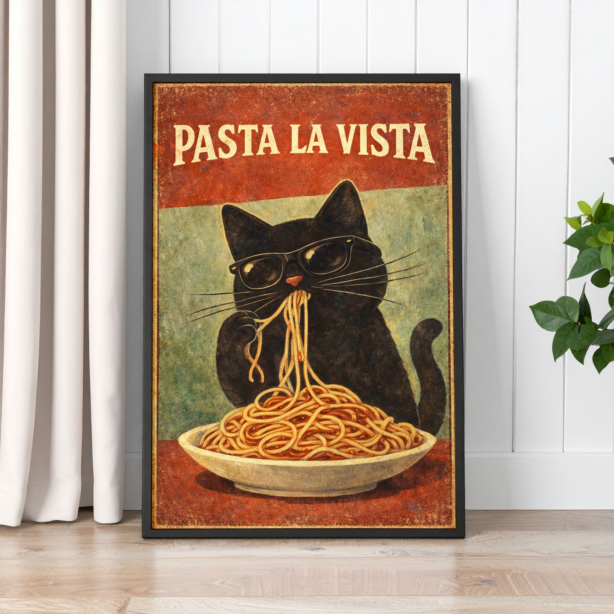 Pasta La Vista Cat Wall Art Print – Funny Kitchen Poster - Image 2