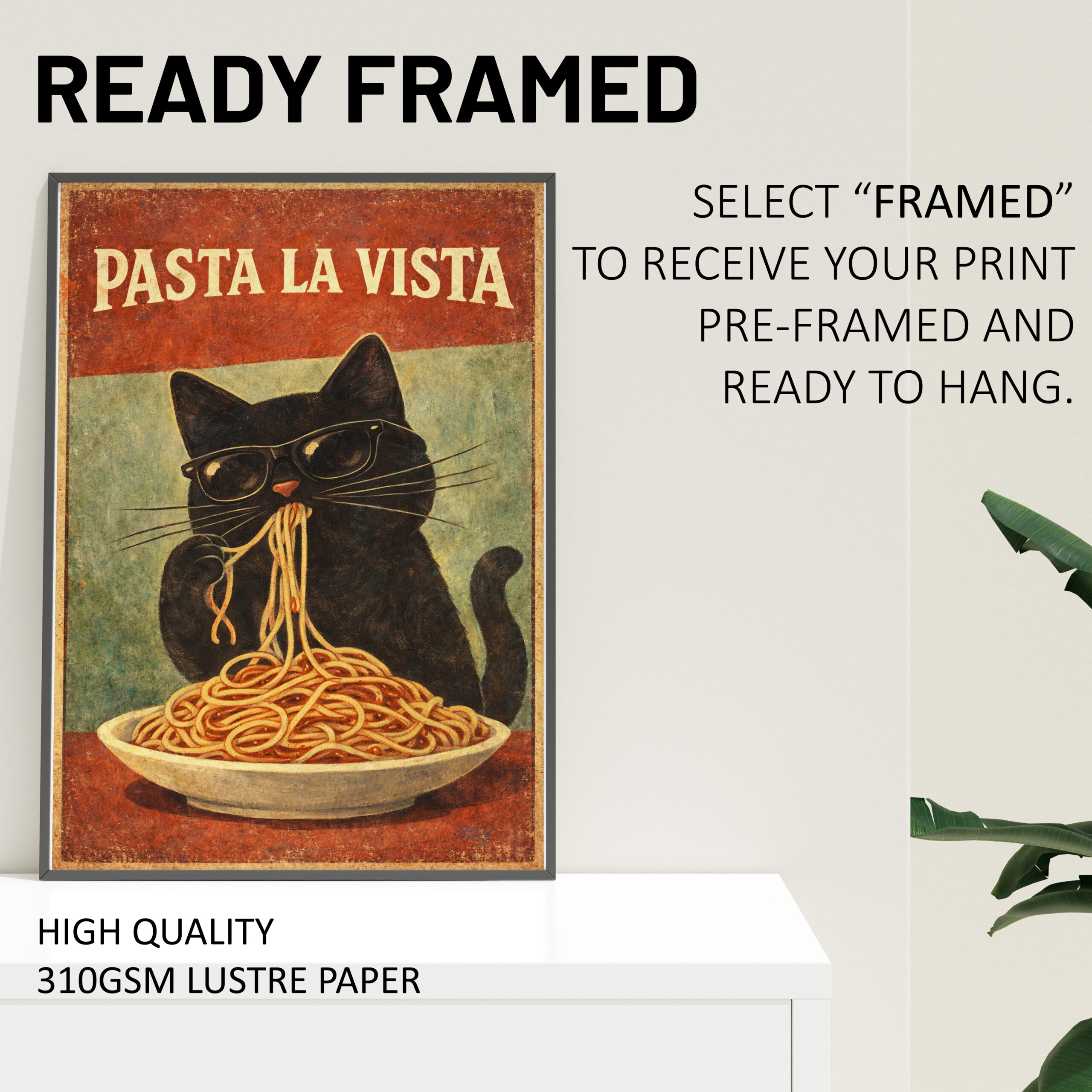 Pasta La Vista Cat Wall Art Print – Funny Kitchen Poster - Image 4
