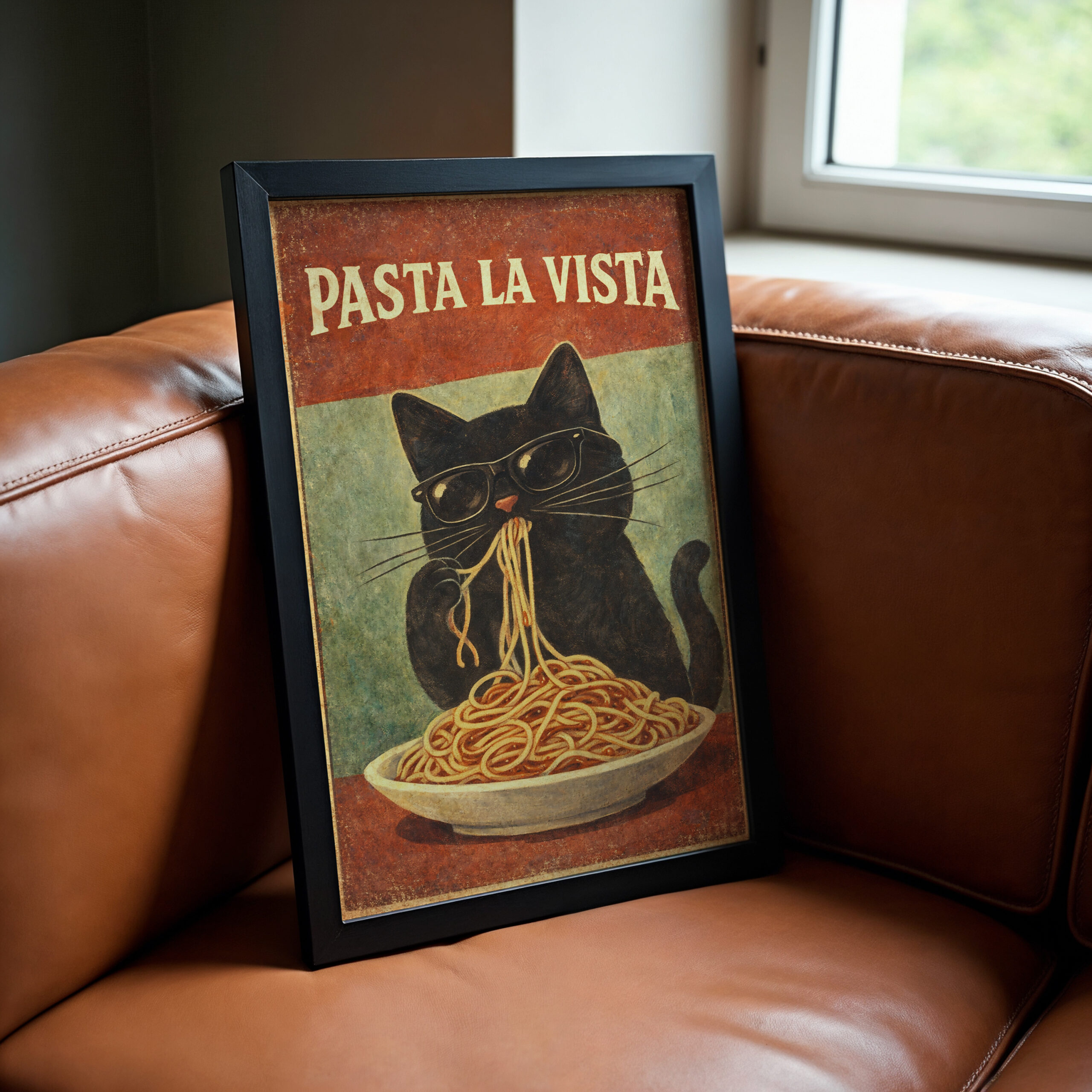 Pasta La Vista Cat Wall Art Print – Funny Kitchen Poster - Image 5