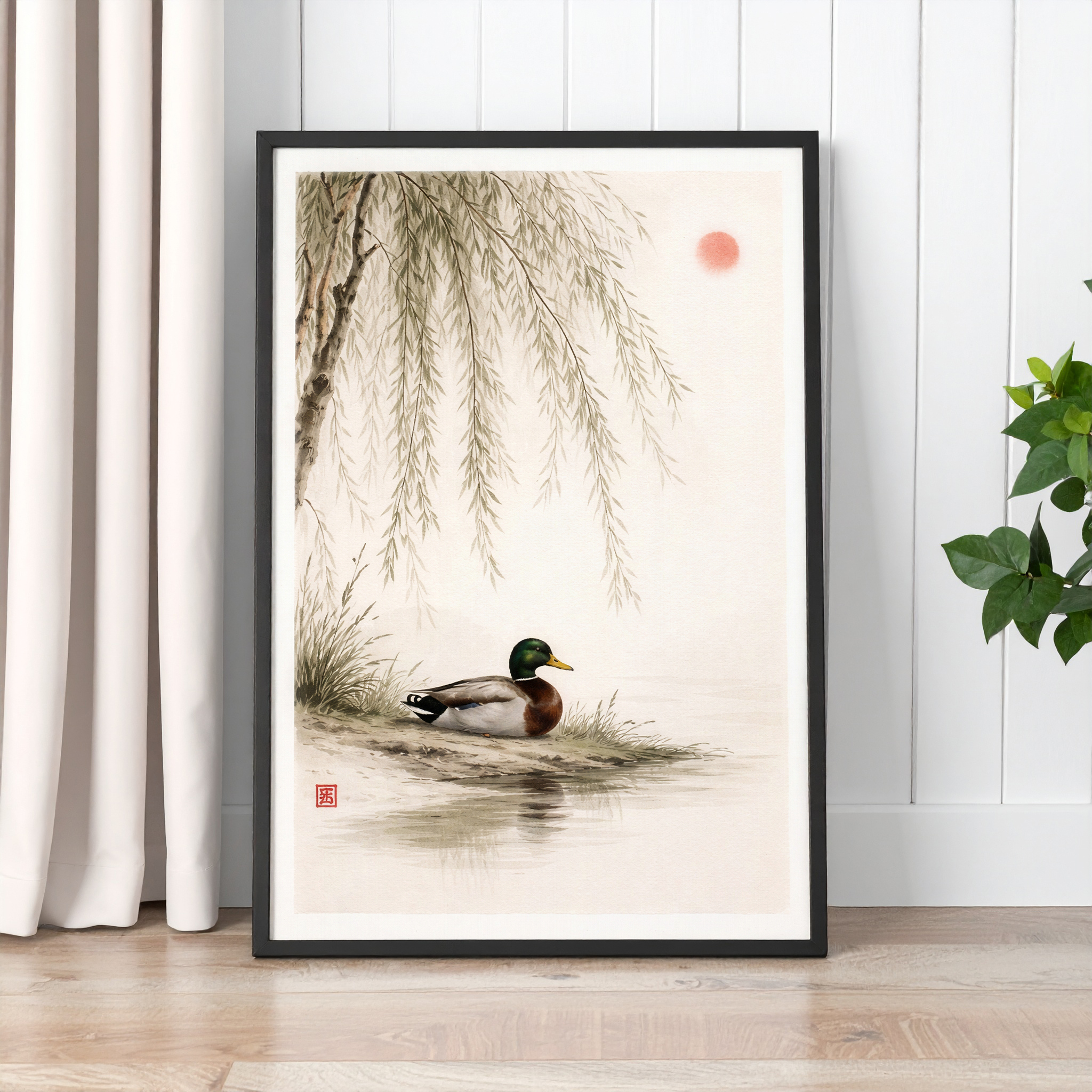 Mallard Duck Under Willow Tree Minimalist Wall Art Print – Calm Nature Poster - Image 2