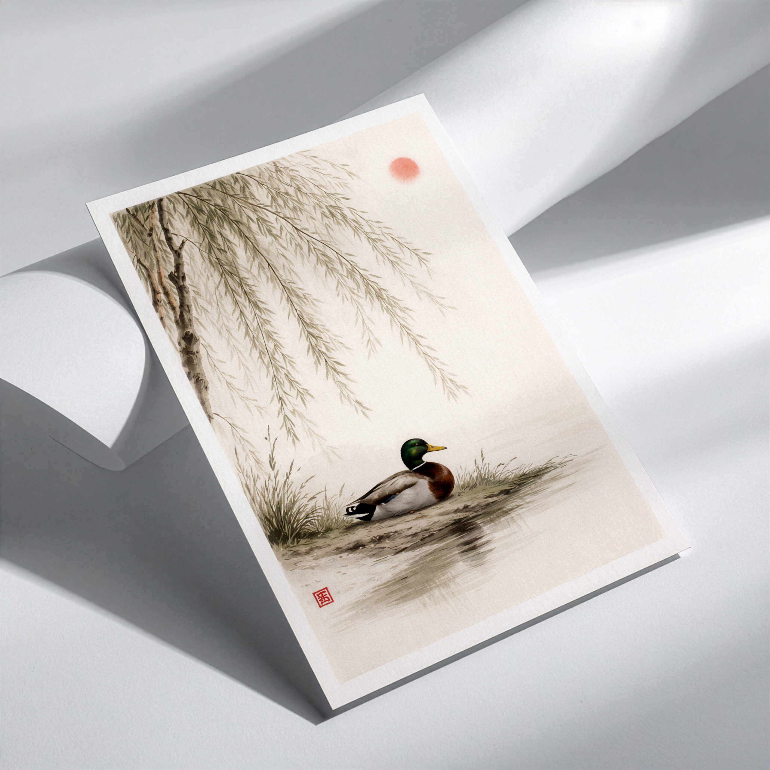 Mallard Duck Under Willow Tree Minimalist Wall Art Print – Calm Nature Poster - Image 3