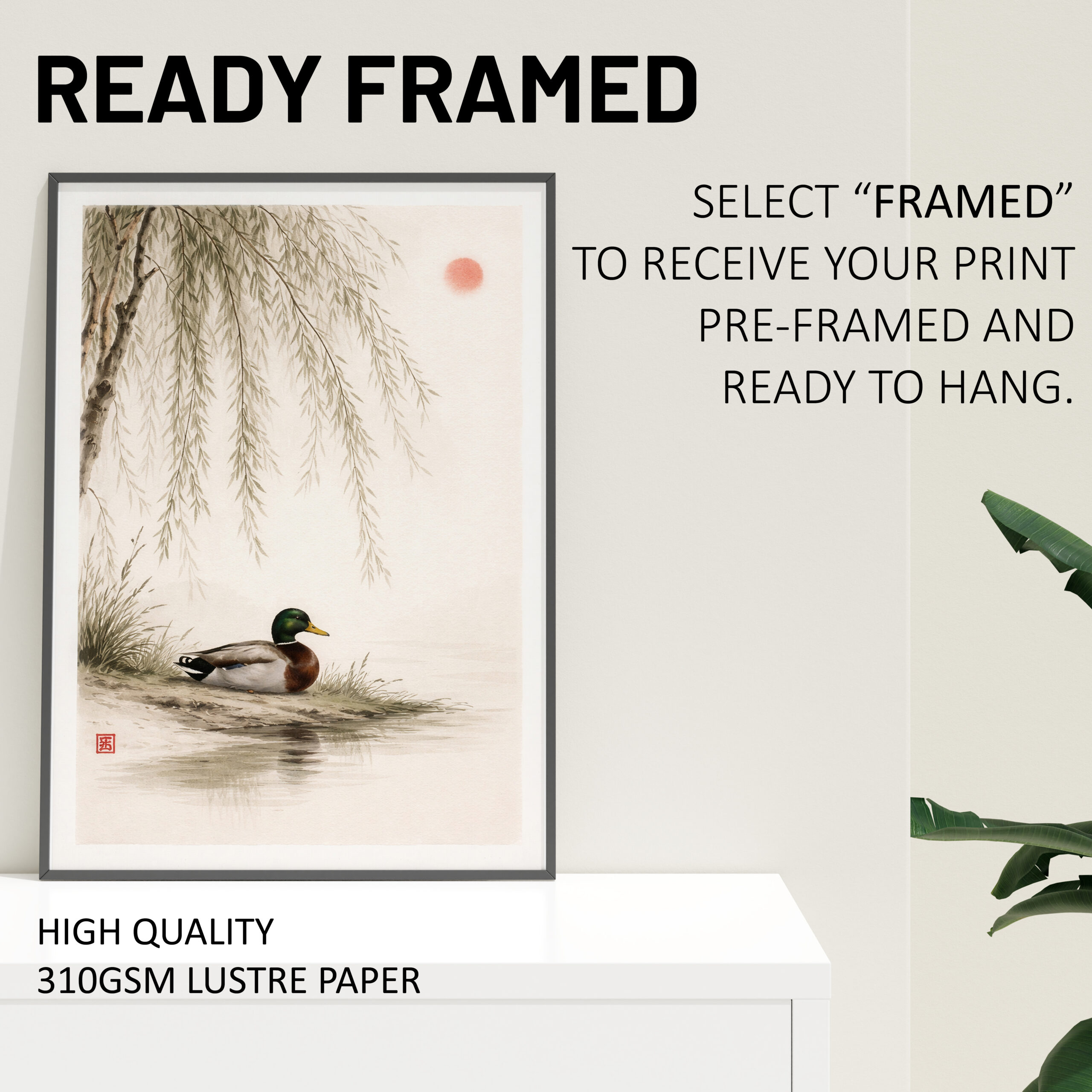 Mallard Duck Under Willow Tree Minimalist Wall Art Print – Calm Nature Poster - Image 4