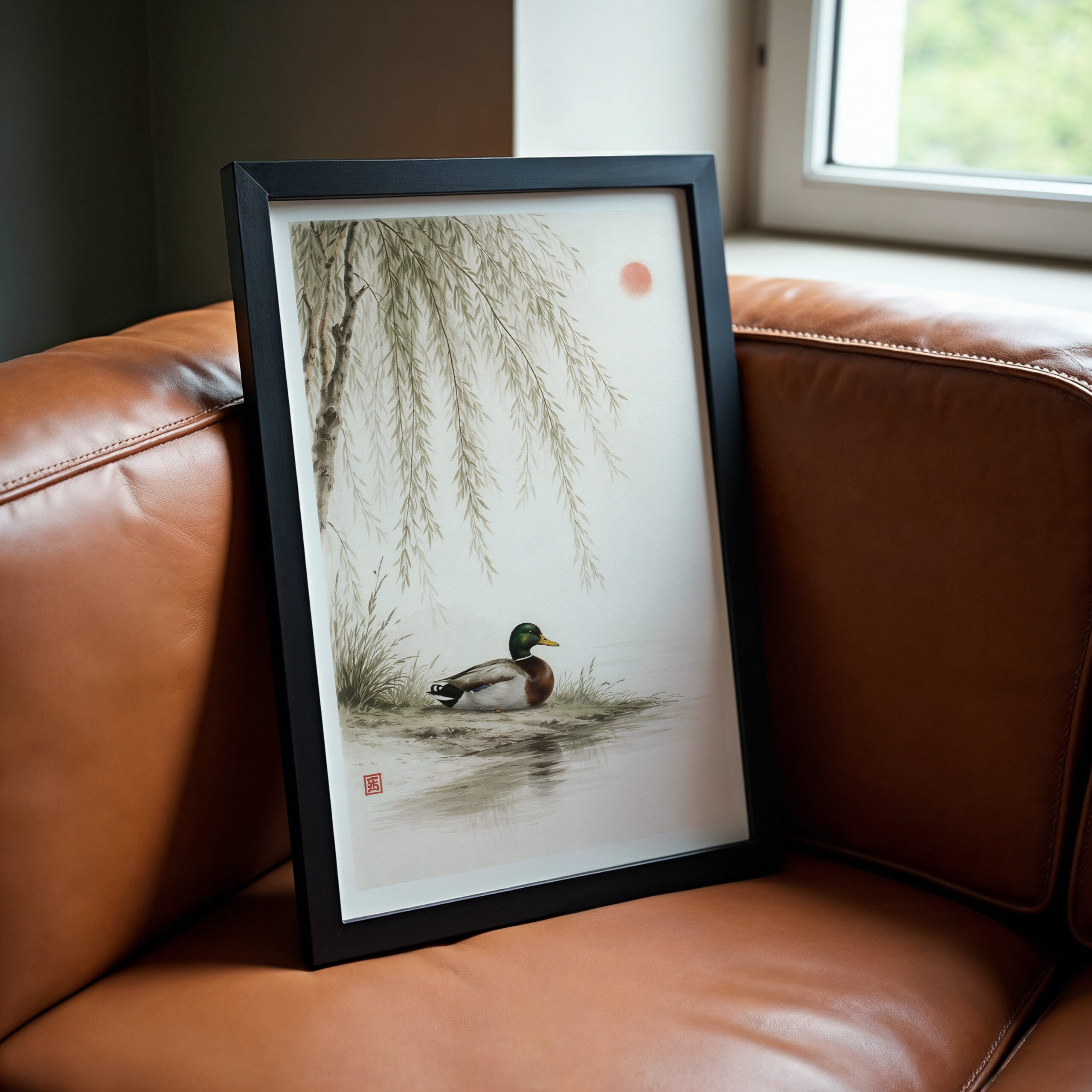 Mallard Duck Under Willow Tree Minimalist Wall Art Print – Calm Nature Poster - Image 5