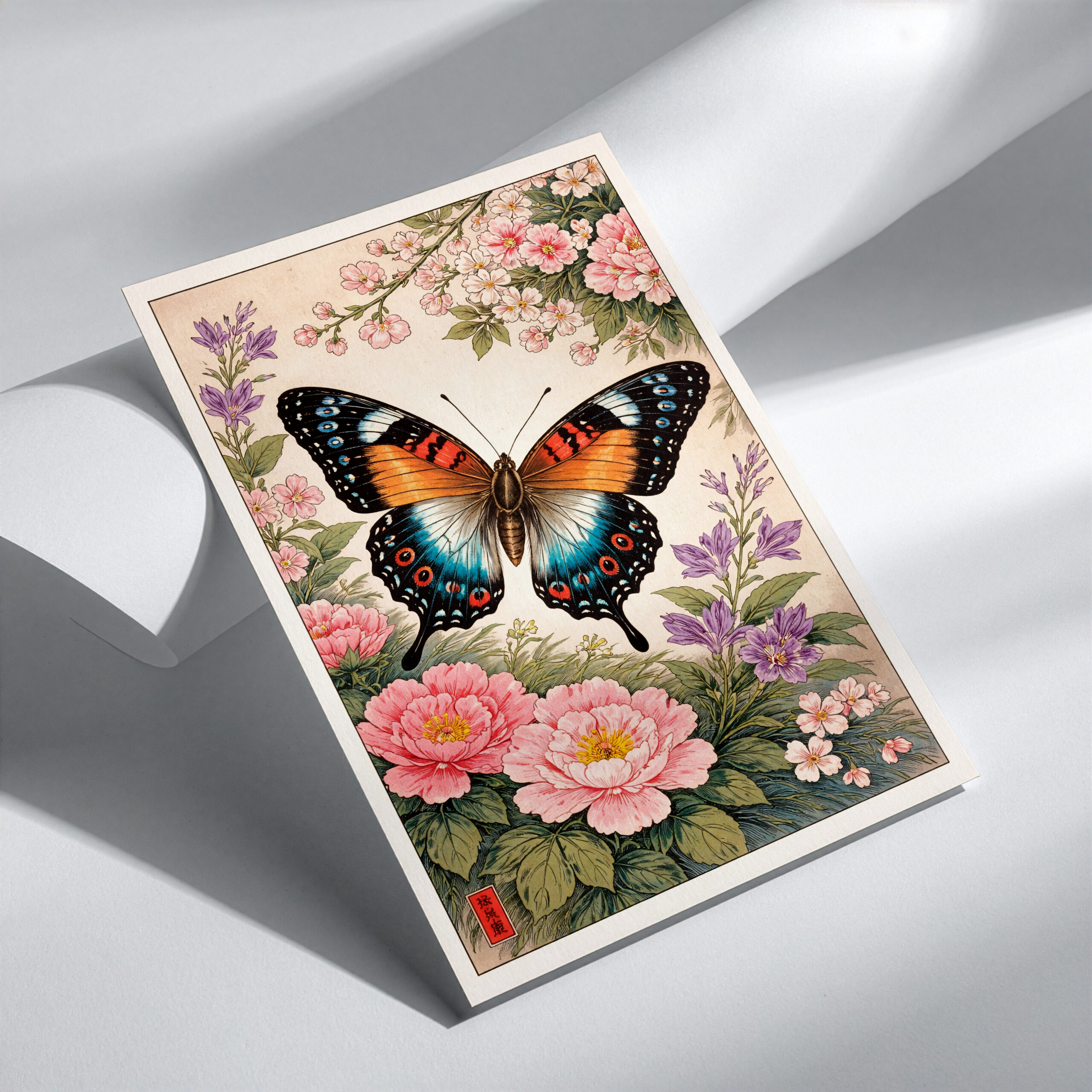 Japanese Butterfly Floral Wall Art Print – Ukiyo-e Style Nature Poster - Image 3