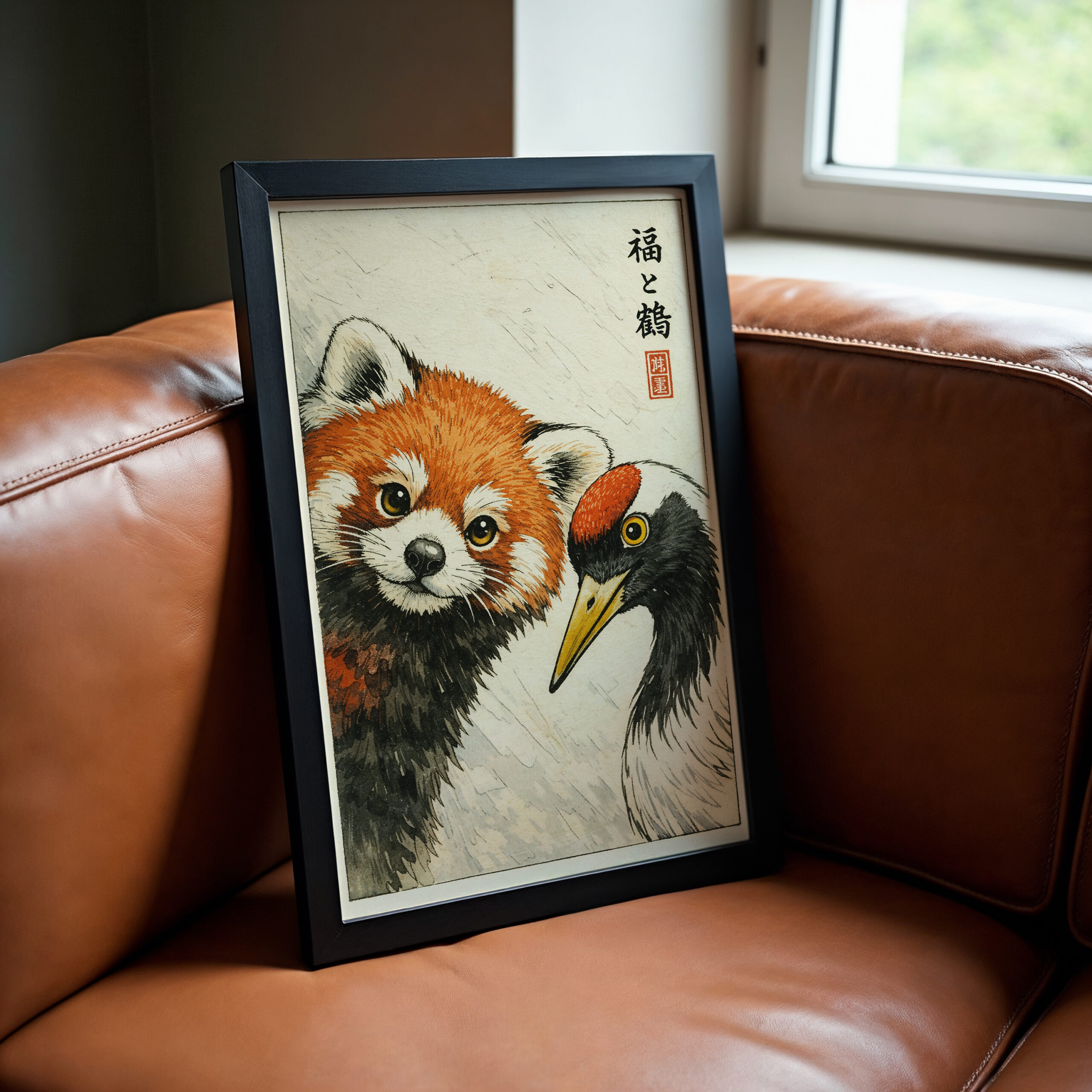 Red Panda and Crane Wall Art Print – Japanese Style Animal Poster - Image 5