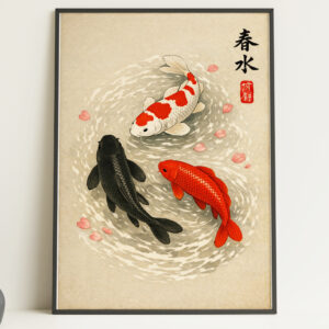 Japanese Koi Fish Wall Art Print – Minimalist Nature Poster