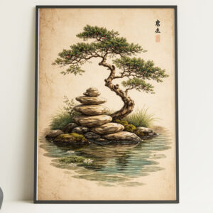 Japanese Bonsai Tree Wall Art Print – Zen Nature Poster