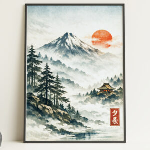 Japanese Mountain Wall Art Print – Mount Fuji Landscape Poster