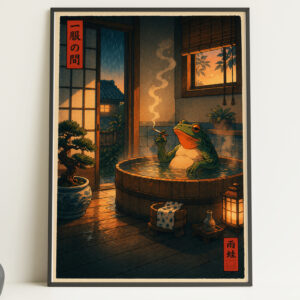 Smoking Frog in Bath - Japanese Style Art Print Poster