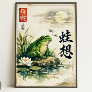 Frog by Moonlight – Japanese Style Art Print Poster