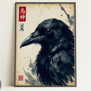 Black Crow Portrait – Japanese Style Art Print Poster