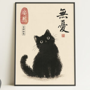 Black Cat Minimalist Poster – Japanese Style Art Print