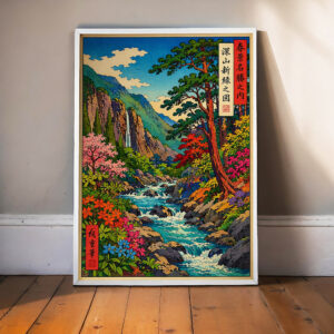 Japanese Mountain River Landscape – Japanese Style Art Print Poster