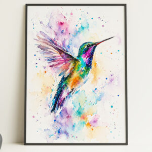 Hummingbird Watercolour Wall Art Print Poster