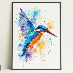 Kingfisher Watercolour Wall Art Print Poster
