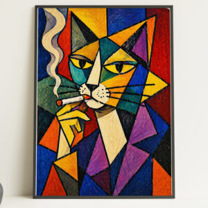 Abstract Smoking Cat Wall Art Print