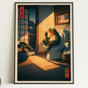 Smoking Frog Japanese Wall Art Print – Ukiyo-e Style Animal Poster