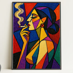 Abstract Nude Smoking Woman Wall Art Print