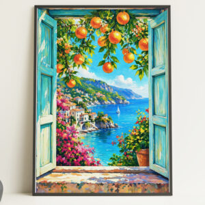 Mediterranean Orange Tree Window Wall Art Print