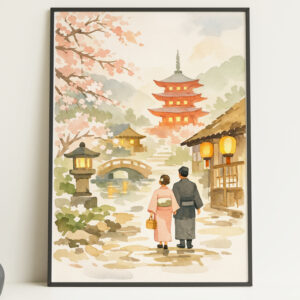 Japanese Temple Street Wall Art Print