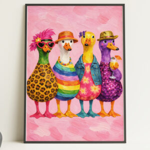 Colourful Chic Duck Ladies Wall Art Print