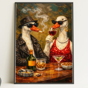 Stylish Ducks Drinking Wall Art Print
