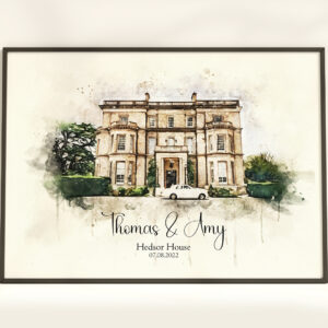 Custom Wedding Venue Print – Personalised Wedding House Portrait