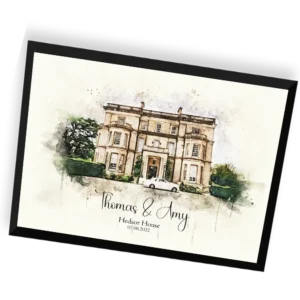 Custom Wedding Venue Print – Personalised Wedding House Portrait