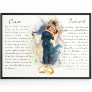 Personalised Wedding Vows & Portrait Painting Print Gift